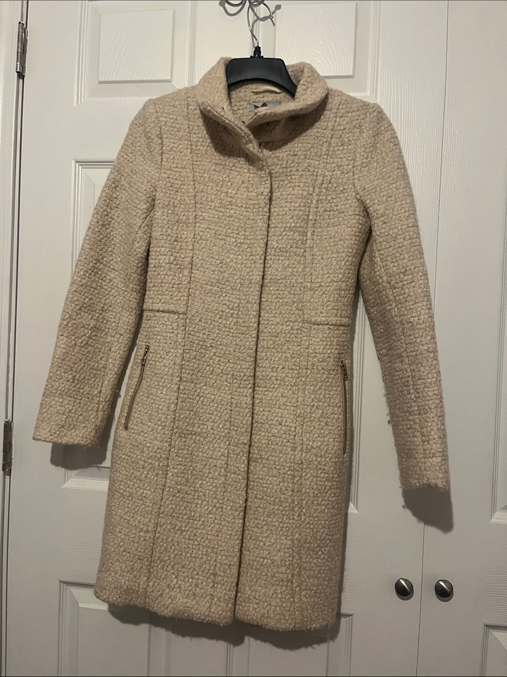 H&M Cream Textured Wool-Blend Pea Coat
